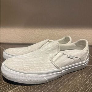 Vans Slip-On Sneakers Cream Textured Deluxe Comfort Size 7.5